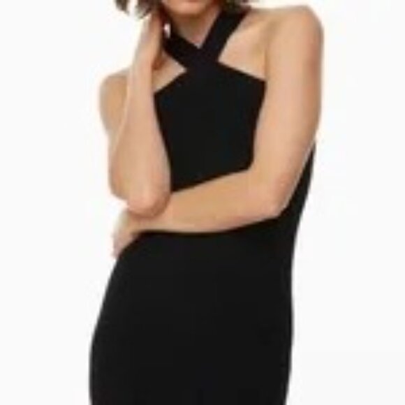 Aritzia Babaton Sculpt Knit Criss Cross‎ Dress Black Bodycon Size M Cocktail - Picture 4 of 14